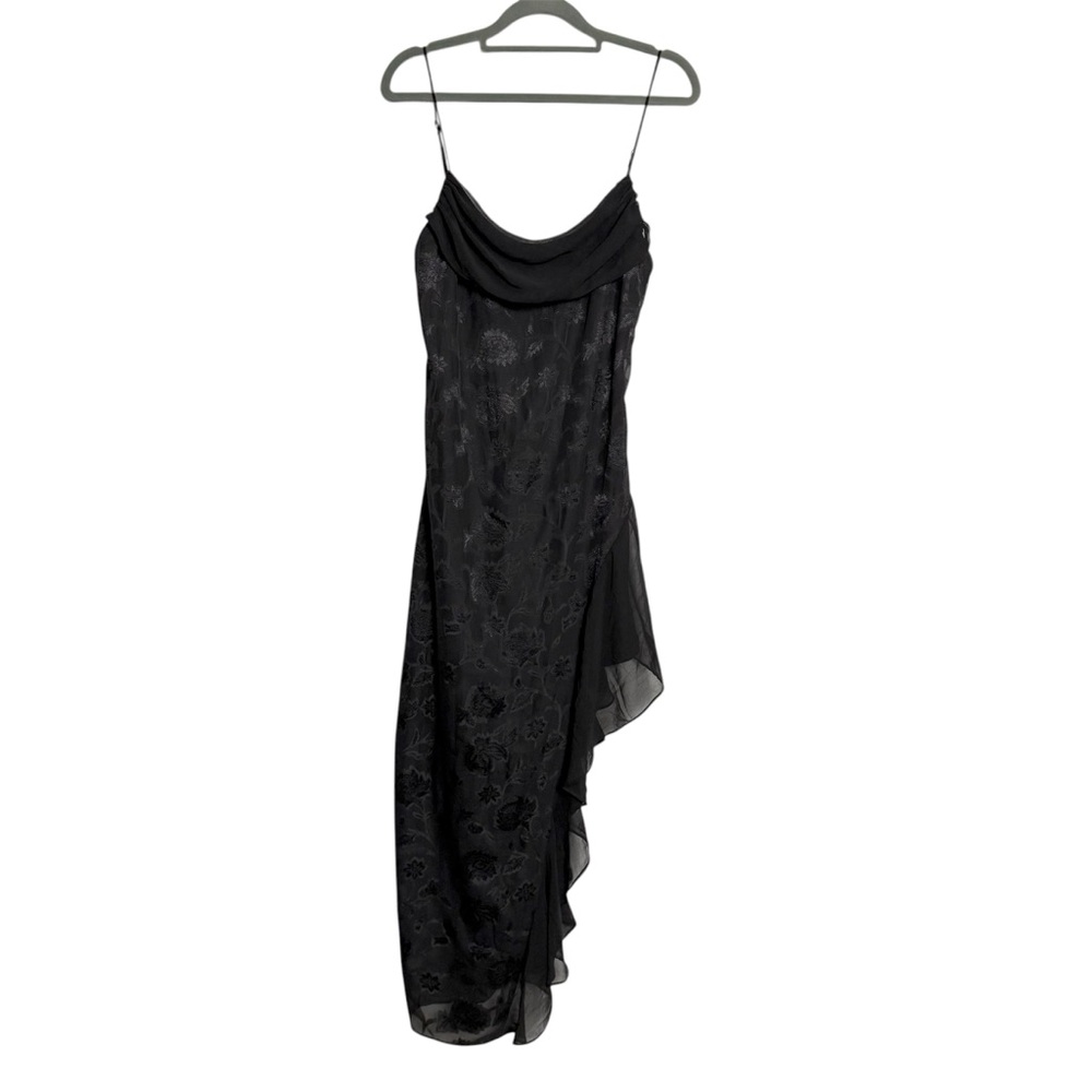 Urban Outfitters Tierra Chiffon Cowl Neck Asymmetrical Midi Black Dress Y2K M - Picture 2 of 15